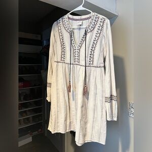 Knox Rose Cream and Blue Embroidered Dress